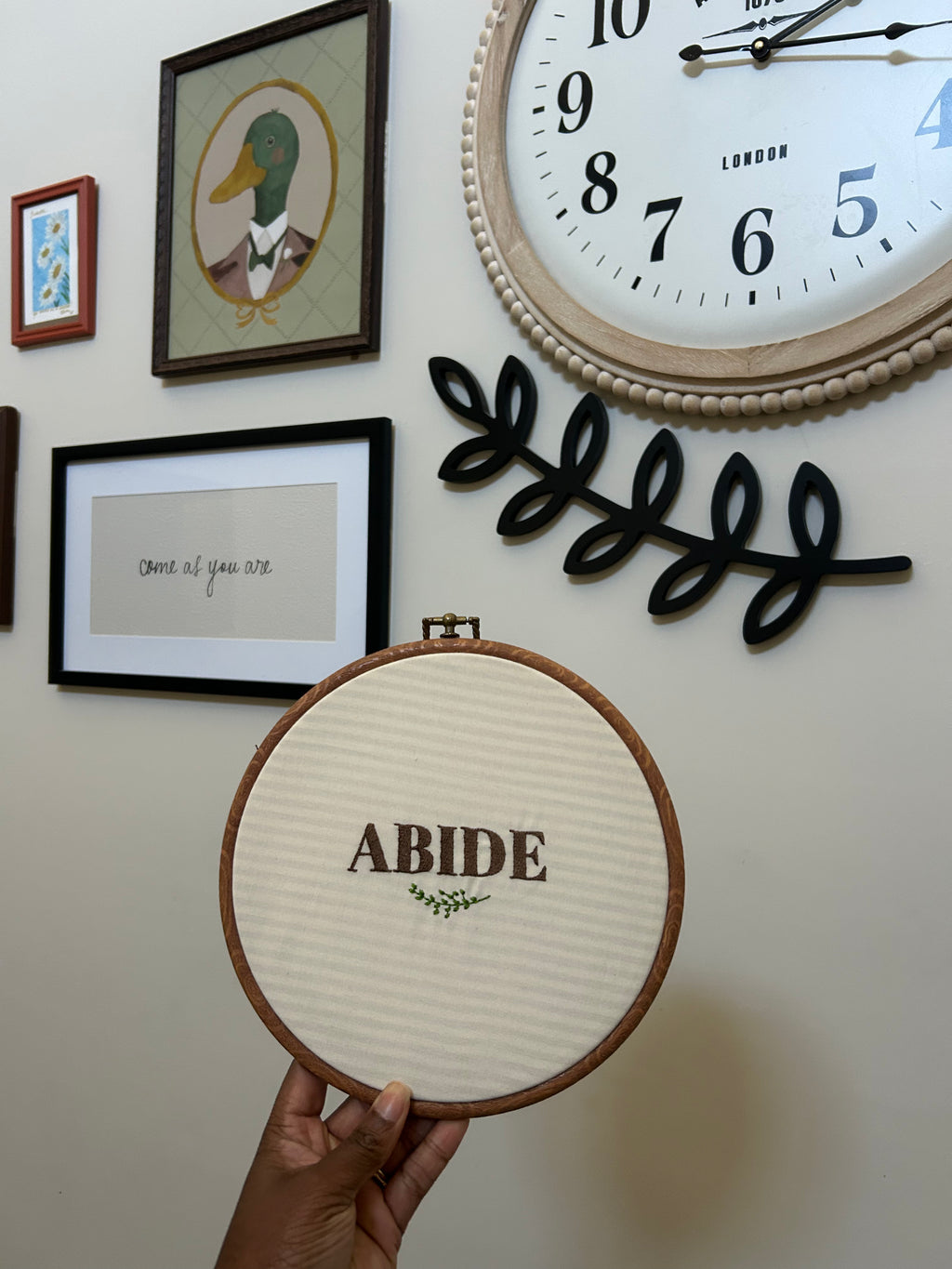 Abide – Embroidered Hoop Wall Art (8”)